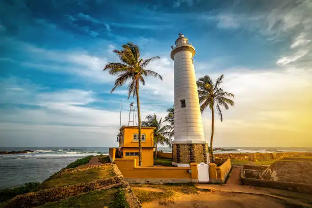 Galle Fort Lighthouse and ramparts at sunset